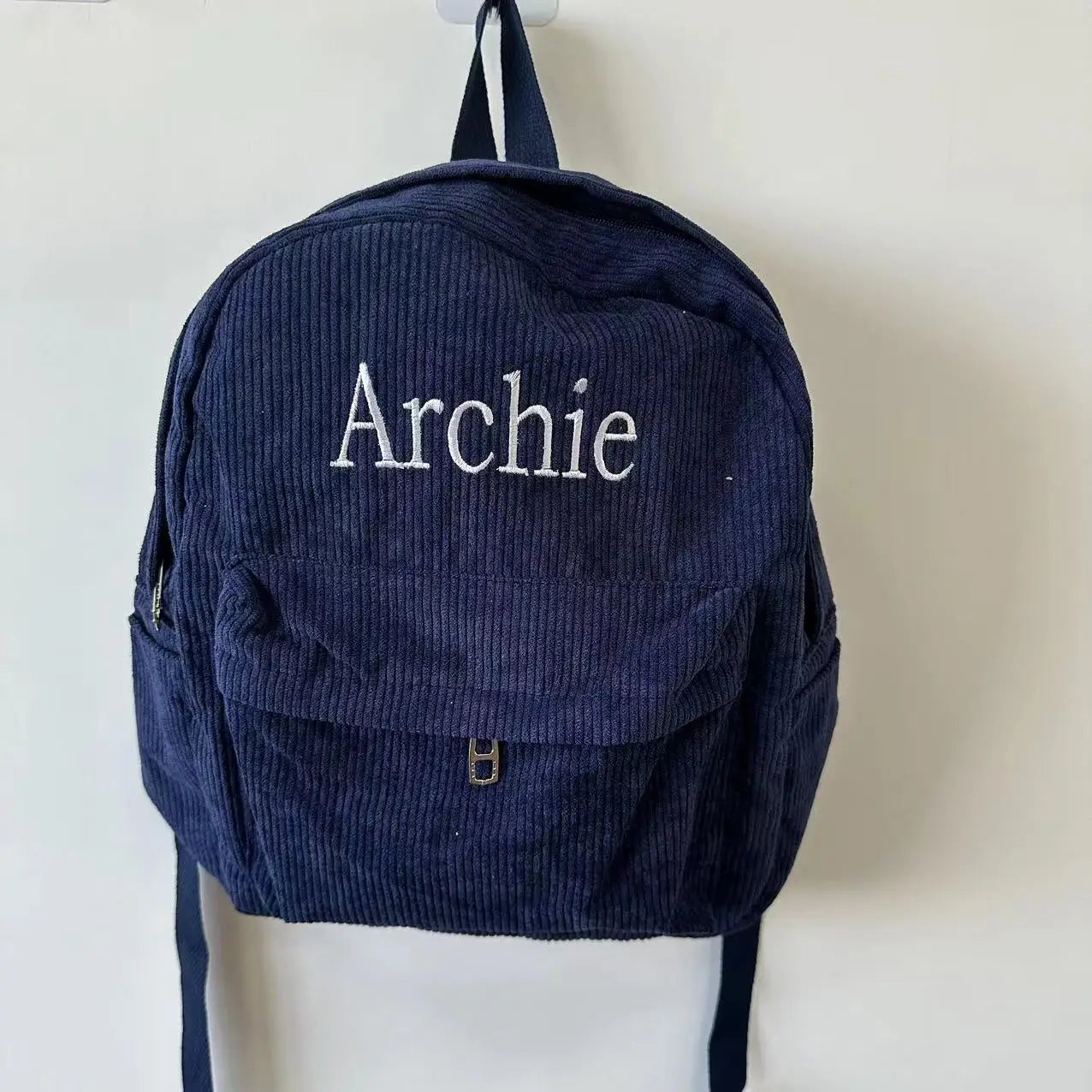 Personalised Embroidered Kids Backpack – Custom Name Corduroy School Bag