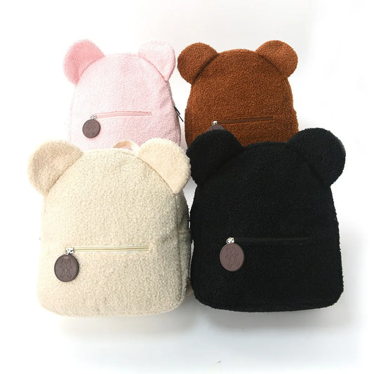 Luxurious Bouclé Bear Ears Kids Backpack
