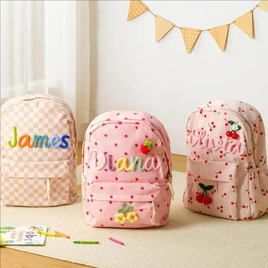 Custom Cute Kids Backpack – Personalised Name | Floral Nylon Adventure Bag