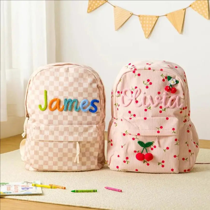 Custom Cute Kids Backpack – Personalised Name | Floral Nylon Adventure Bag