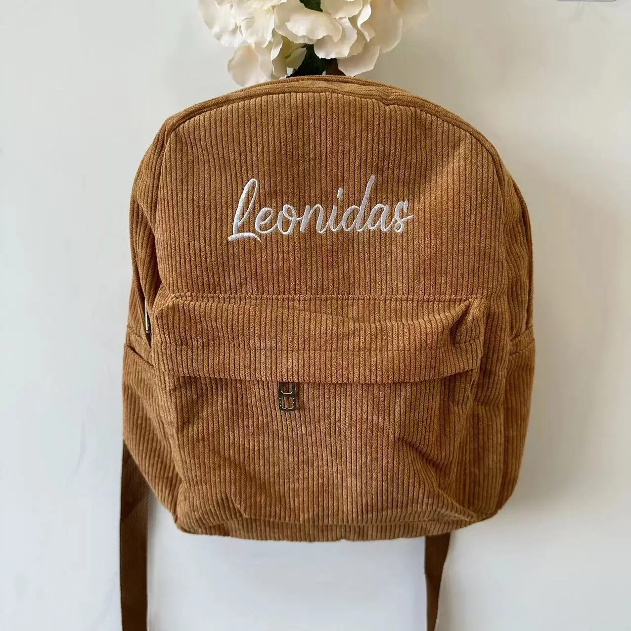 Personalised Embroidered Kids Backpack – Custom Name Corduroy School Bag