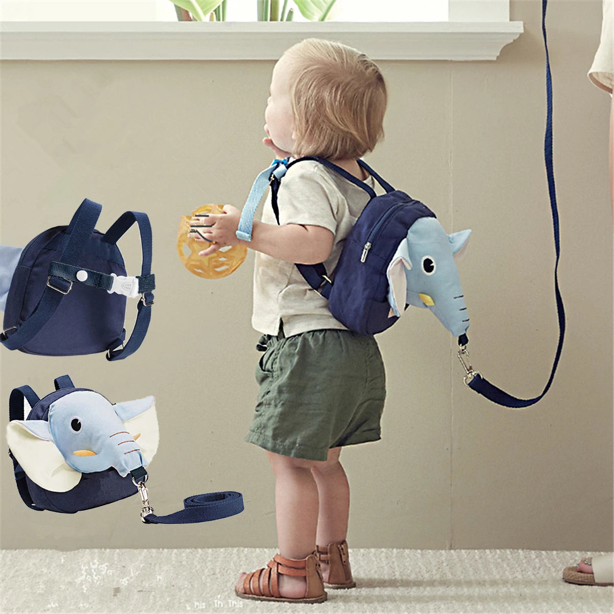 Elephant Nose Toddler Backpack with Safety Leash