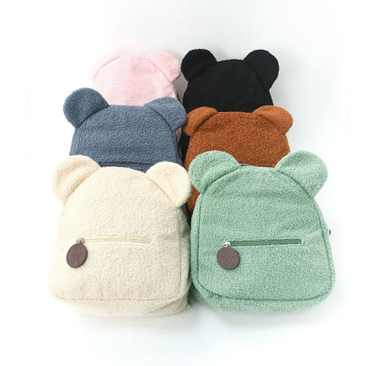 Luxurious Bouclé Bear Ears Kids Backpack