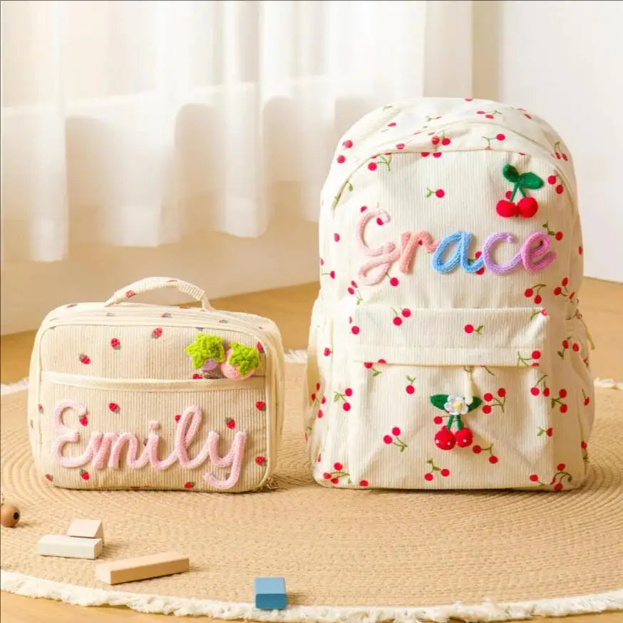 Custom Cute Kids Backpack – Personalised Name | Floral Nylon Adventure Bag